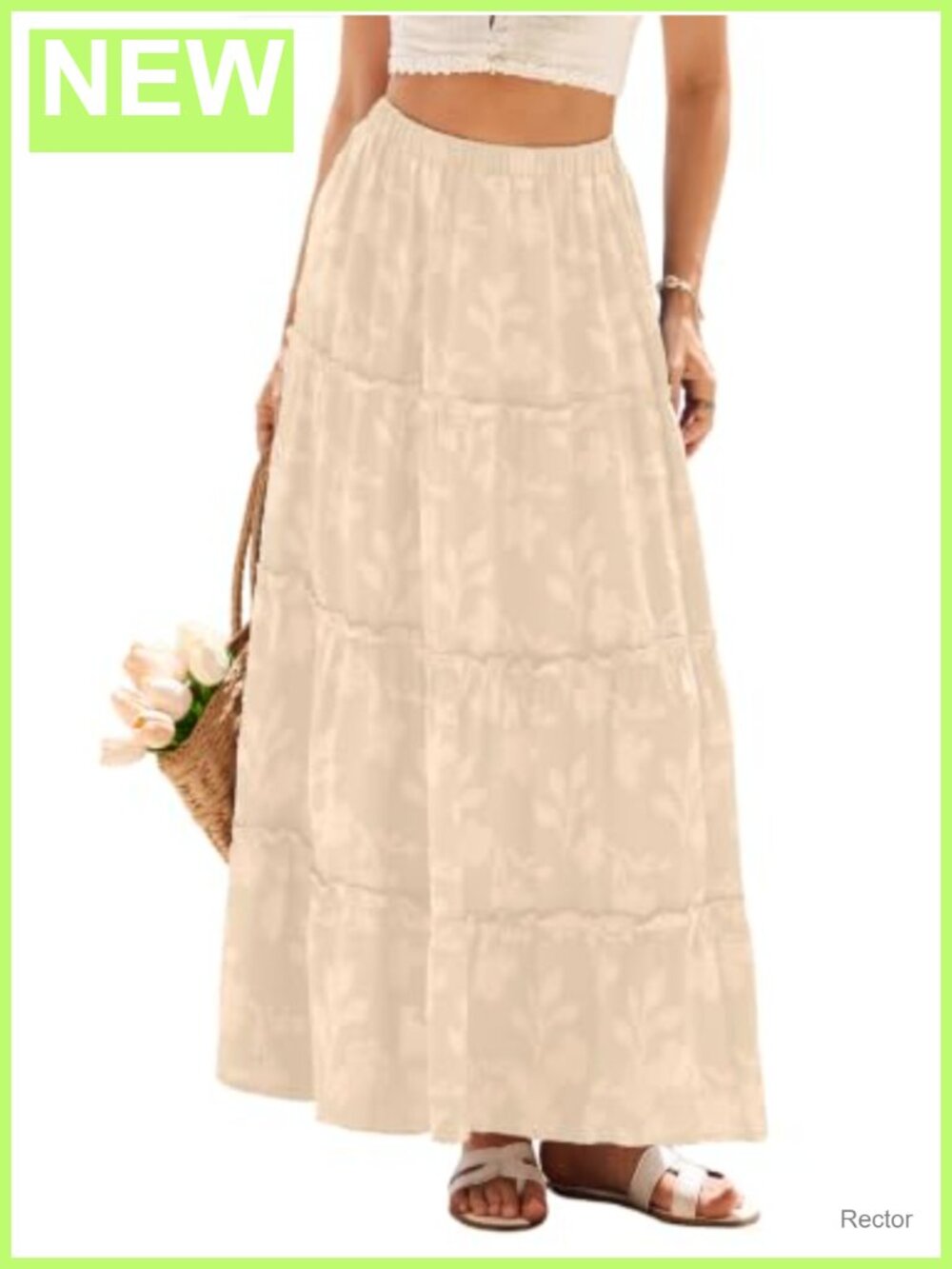 Womens Floral Tiered Maxi Skirt High Waist A-Line Flowy Long Boho Beach